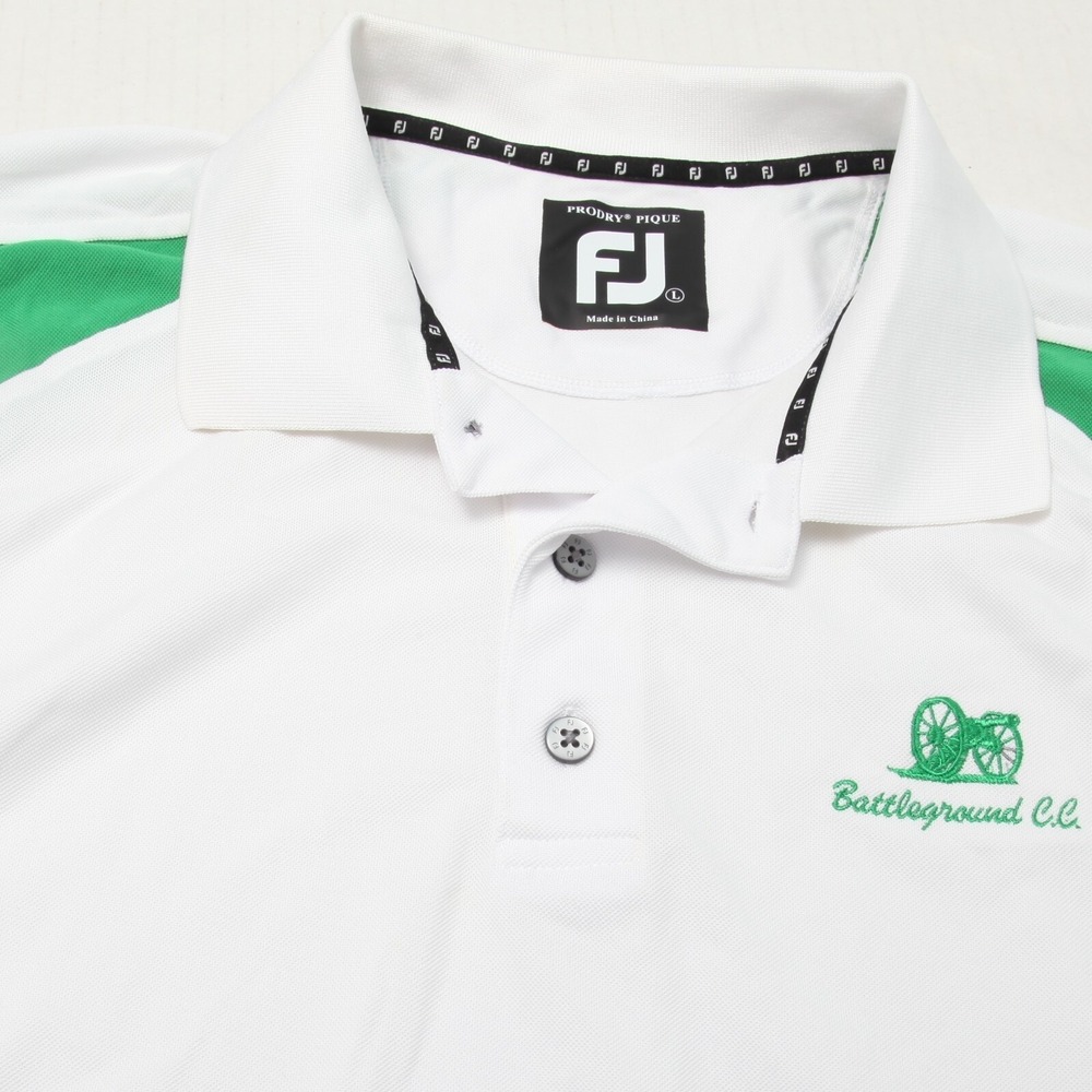 FootJoy Polo Shirt Men Large White Green ProDry Pique Battleground CC Logo